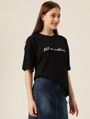 KOTTY Typography Women Round Neck Black T-Shirt 
