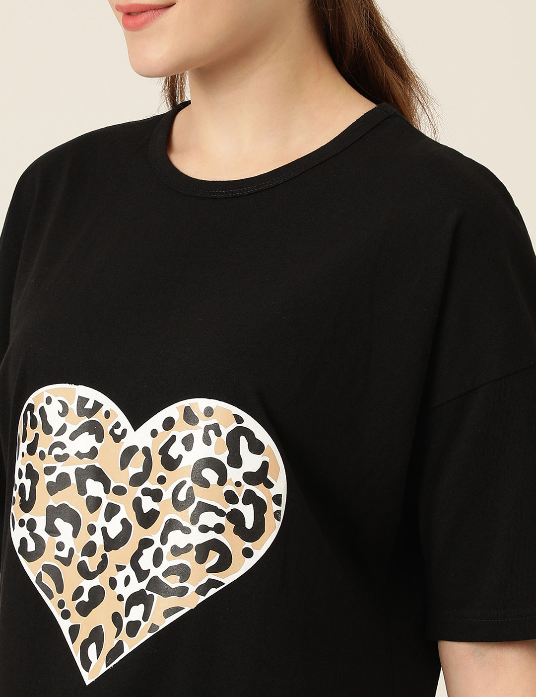 KOTTY Printed Women Round Neck Black T-Shirt 