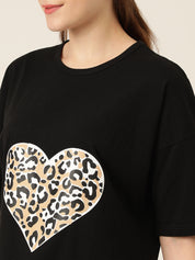 KOTTY Printed Women Round Neck Black T-Shirt 