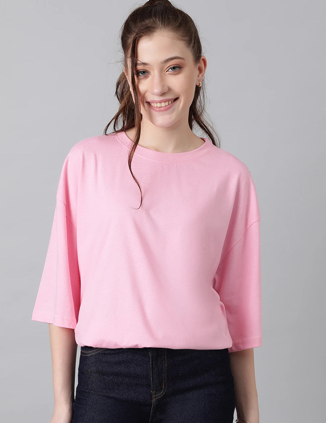 KOTTY Solid Women Round Neck Pink T-Shirt 