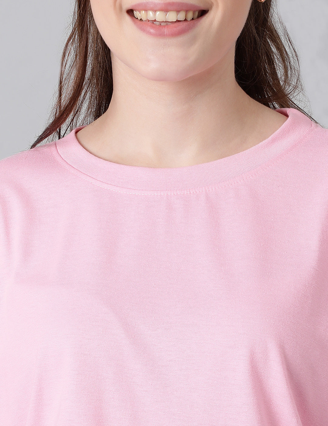 KOTTY Solid Women Round Neck Pink T-Shirt 
