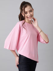 KOTTY Solid Women Round Neck Pink T-Shirt 
