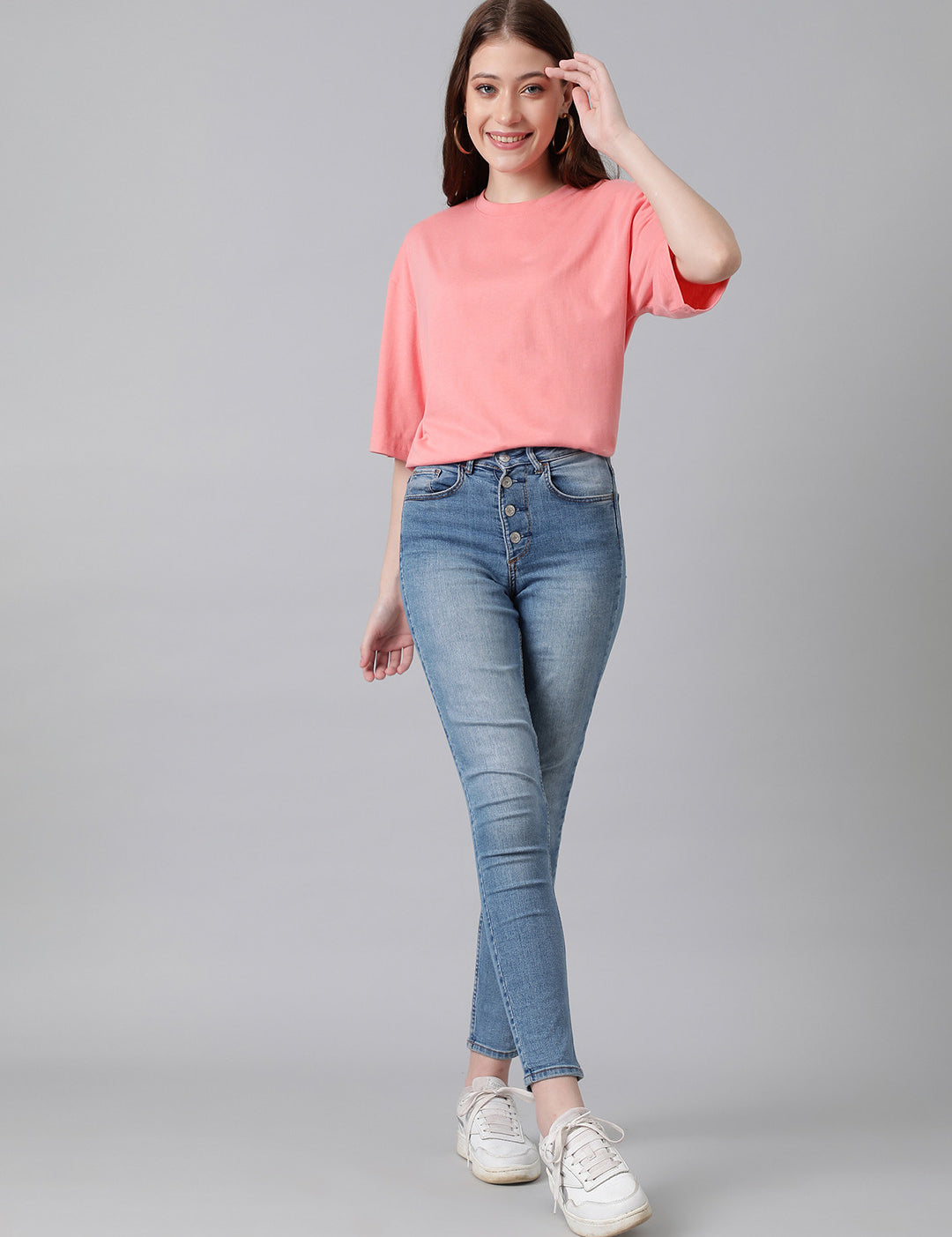 KOTTY Solid Women Round Neck Pink T-Shirt 