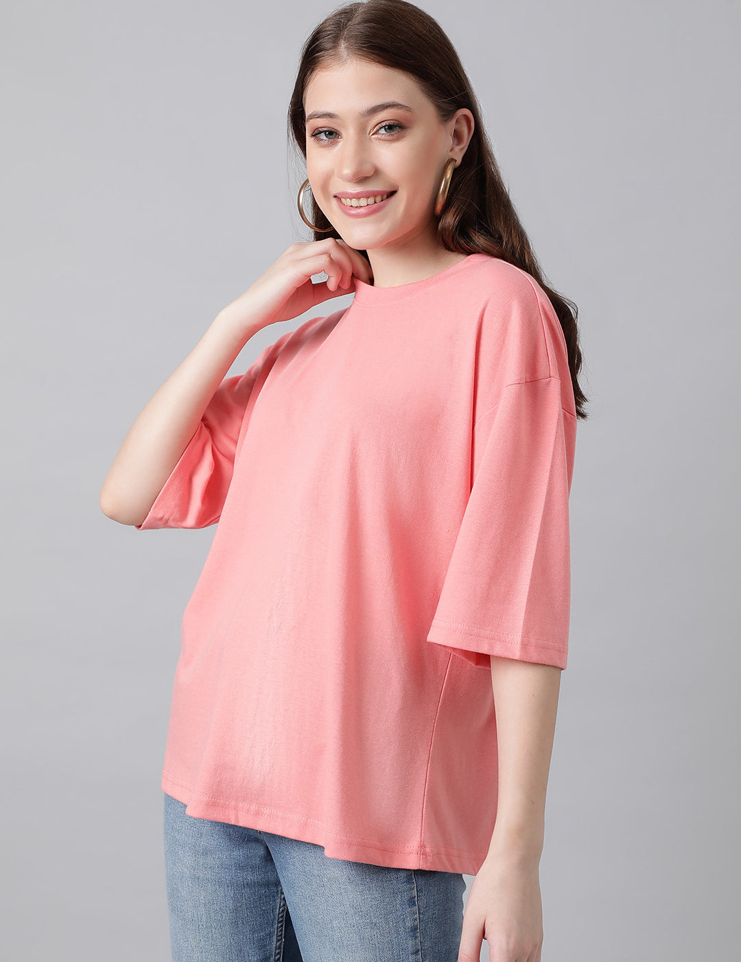 KOTTY Solid Women Round Neck Pink T-Shirt 