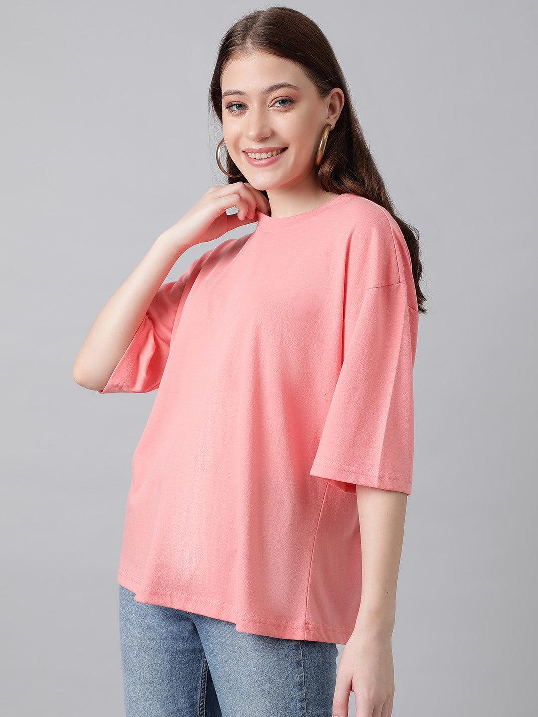 KOTTY Solid Women Round Neck Pink T-Shirt 