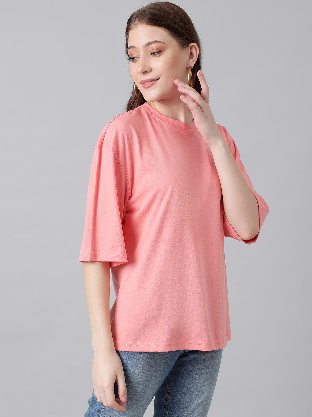 KOTTY Solid Women Round Neck Pink T-Shirt 