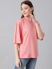 KOTTY Solid Women Round Neck Pink T-Shirt 