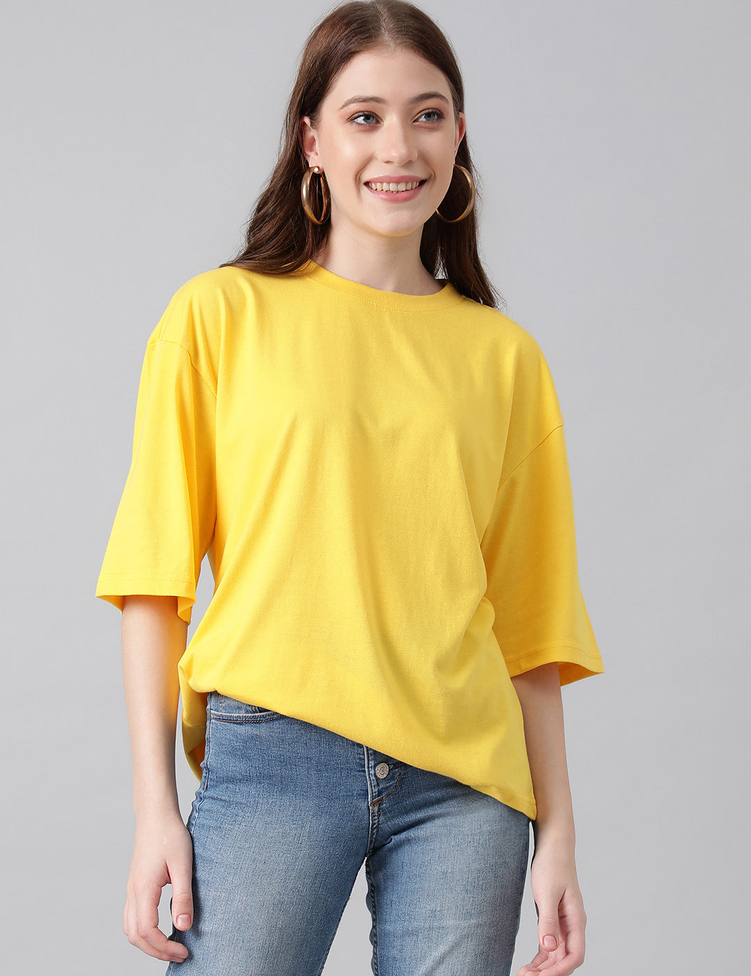 KOTTY Solid Women Round Neck Yellow T-Shirt 
