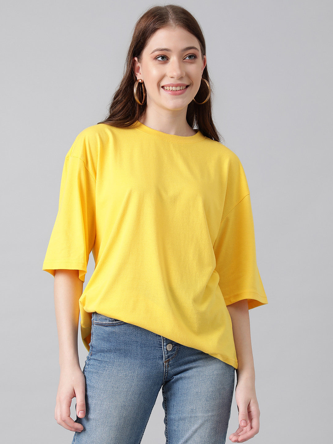 KOTTY Solid Women Round Neck Yellow T-Shirt 