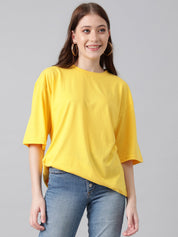 KOTTY Solid Women Round Neck Yellow T-Shirt 