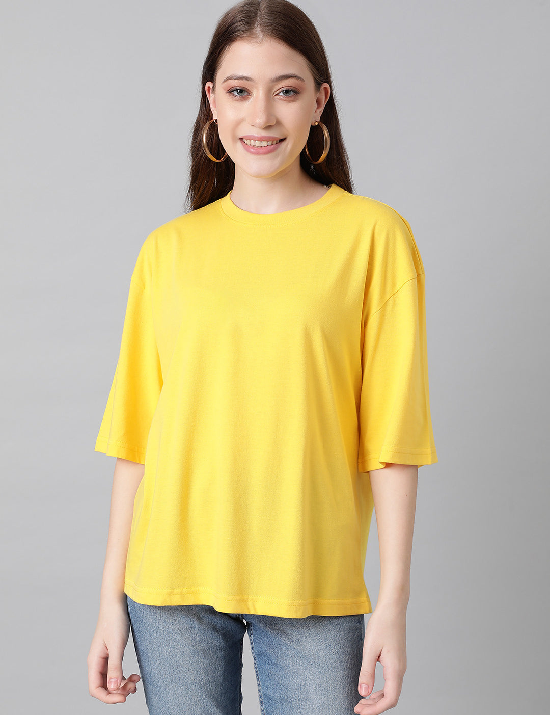 KOTTY Solid Women Round Neck Yellow T-Shirt 