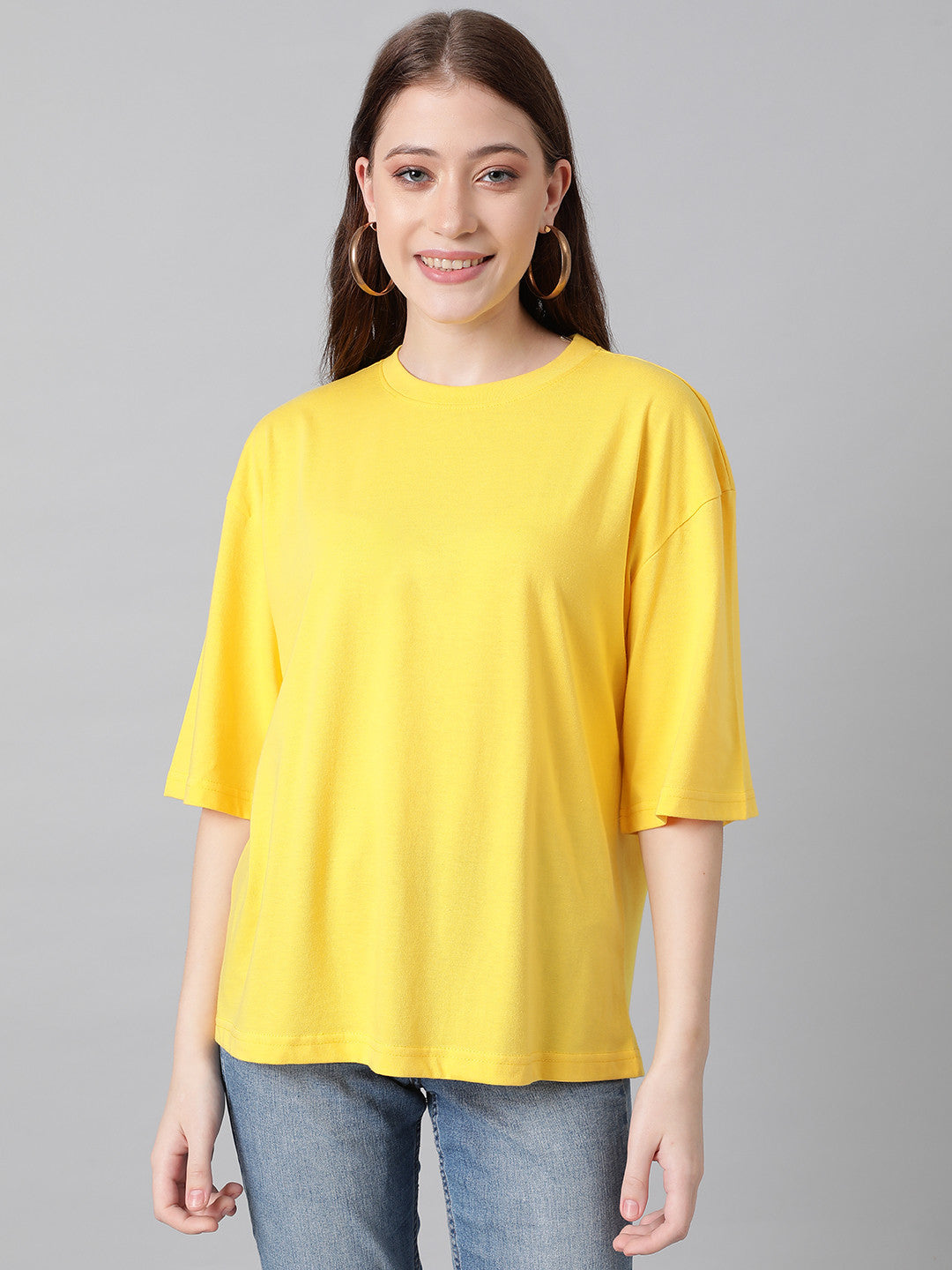 KOTTY Solid Women Round Neck Yellow T-Shirt 