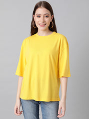 KOTTY Solid Women Round Neck Yellow T-Shirt 