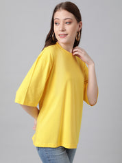 KOTTY Solid Women Round Neck Yellow T-Shirt 