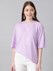 KOTTY Solid Women Round Neck Purple T-Shirt 