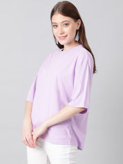 KOTTY Solid Women Round Neck Purple T-Shirt 