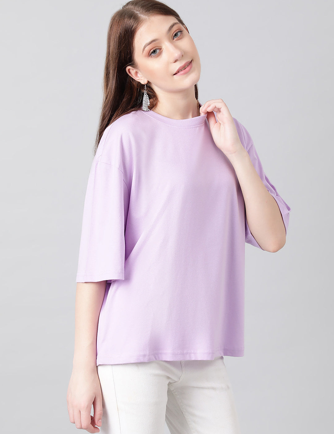KOTTY Solid Women Round Neck Purple T-Shirt 