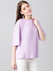KOTTY Solid Women Round Neck Purple T-Shirt 