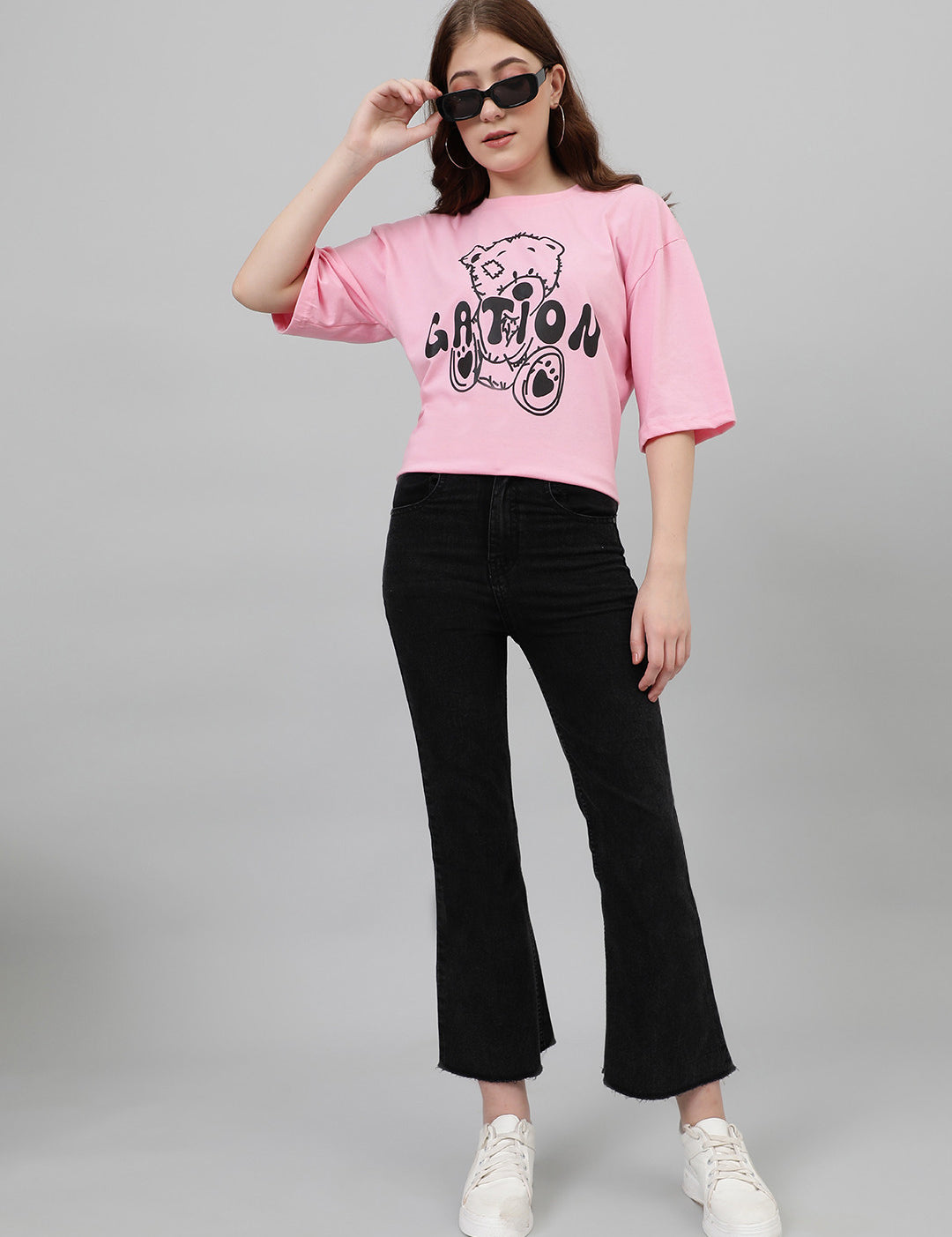KOTTY Printed Women Round Neck Pink T-Shirt 