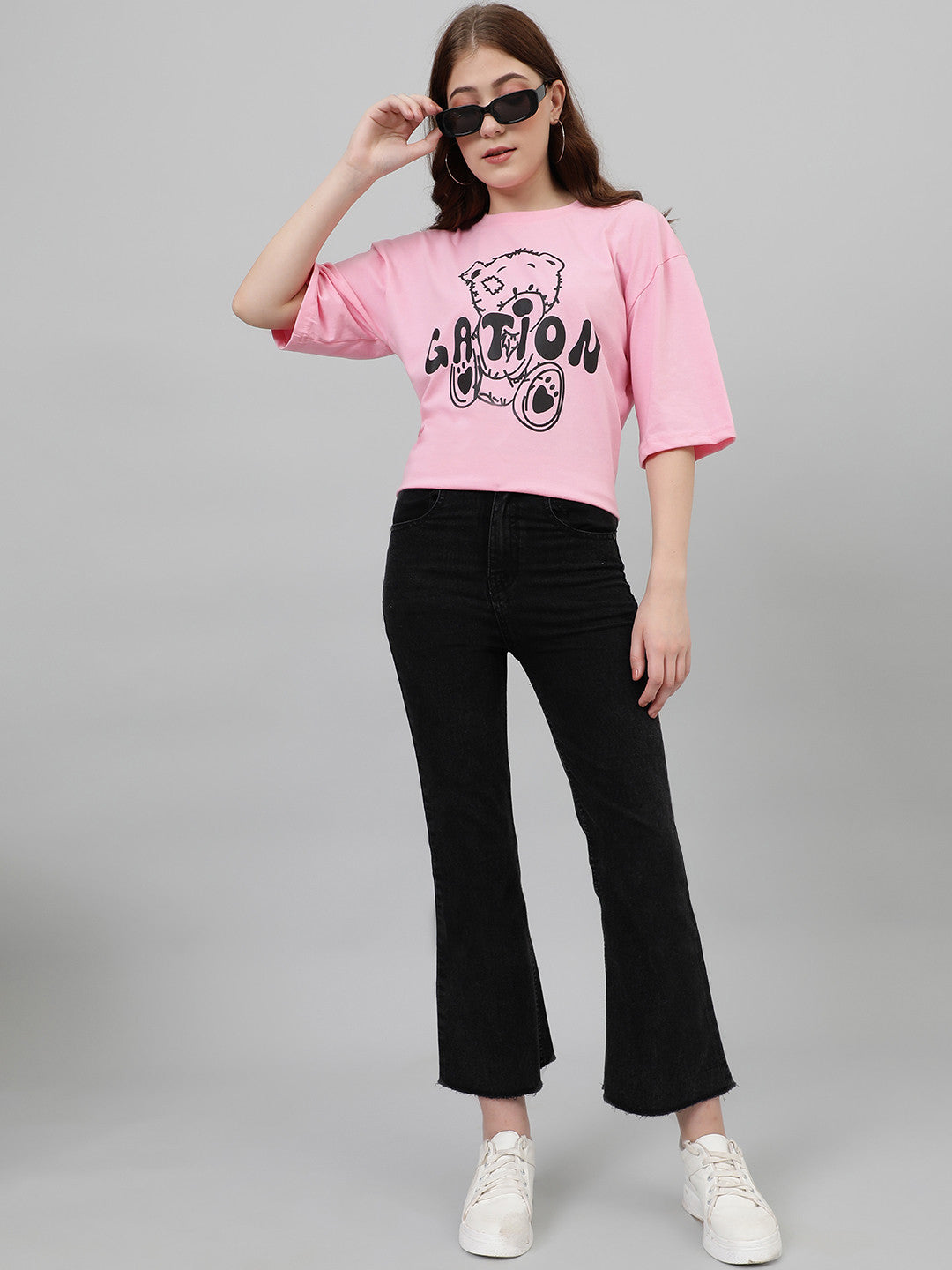 KOTTY Printed Women Round Neck Pink T-Shirt 