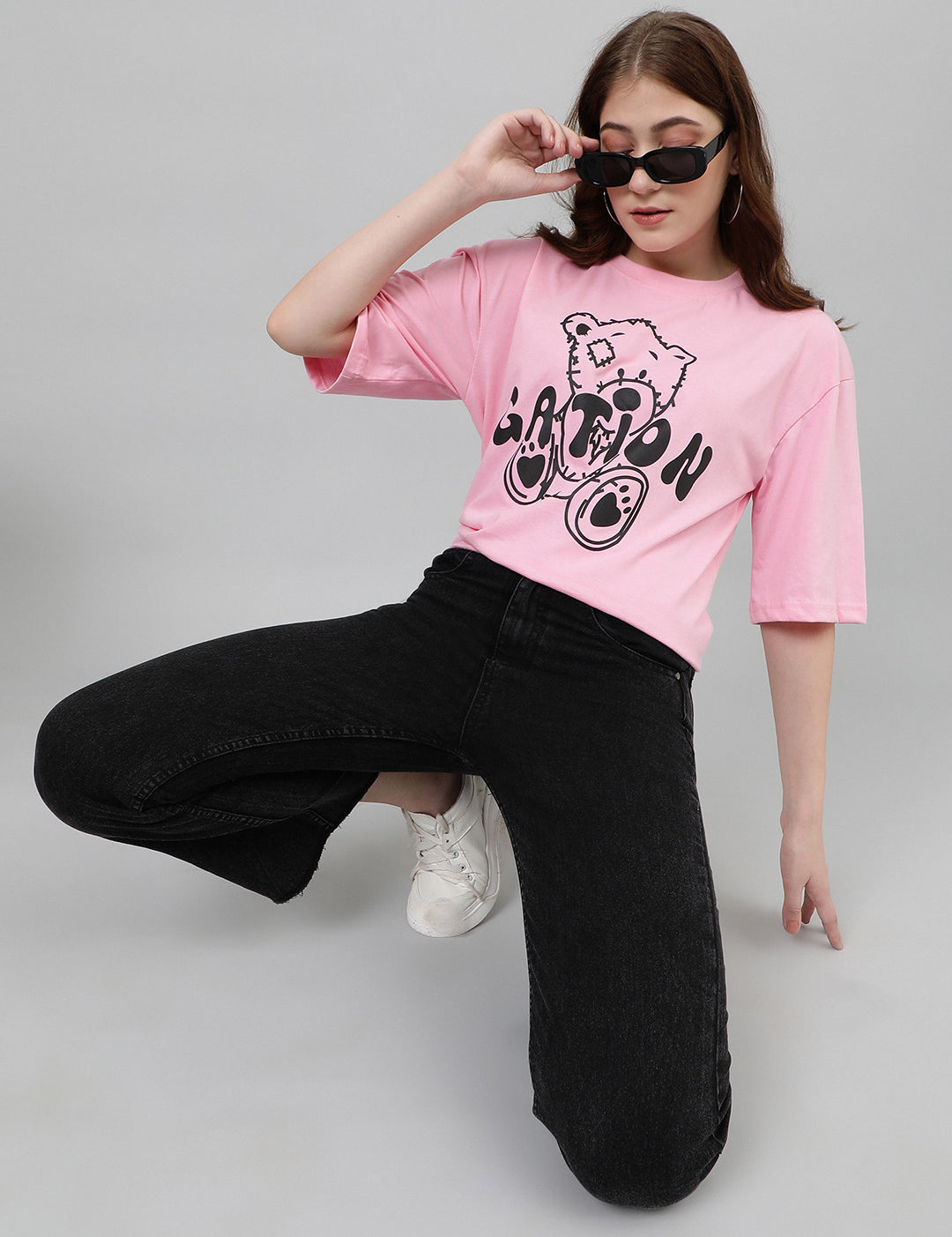 KOTTY Printed Women Round Neck Pink T-Shirt 