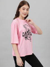 KOTTY Printed Women Round Neck Pink T-Shirt 
