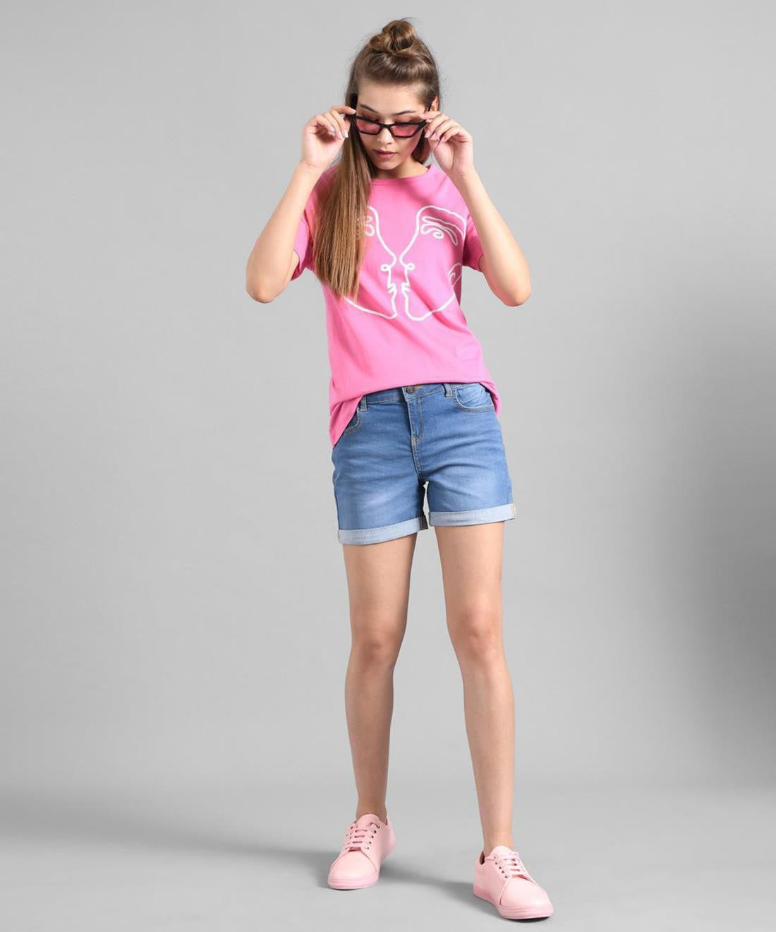 KOTTY Printed Women Round Neck Pink T-Shirt 