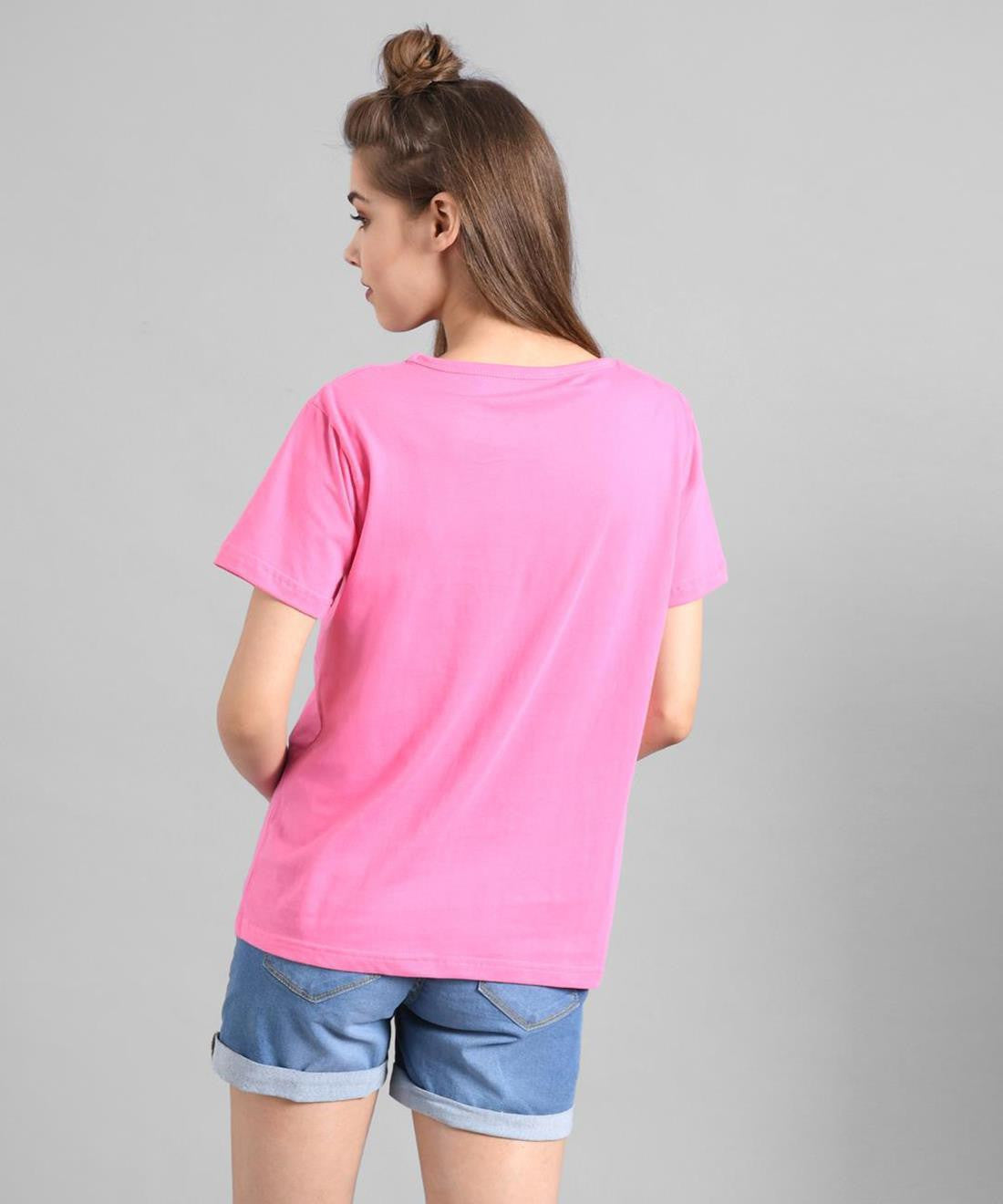 KOTTY Printed Women Round Neck Pink T-Shirt 
