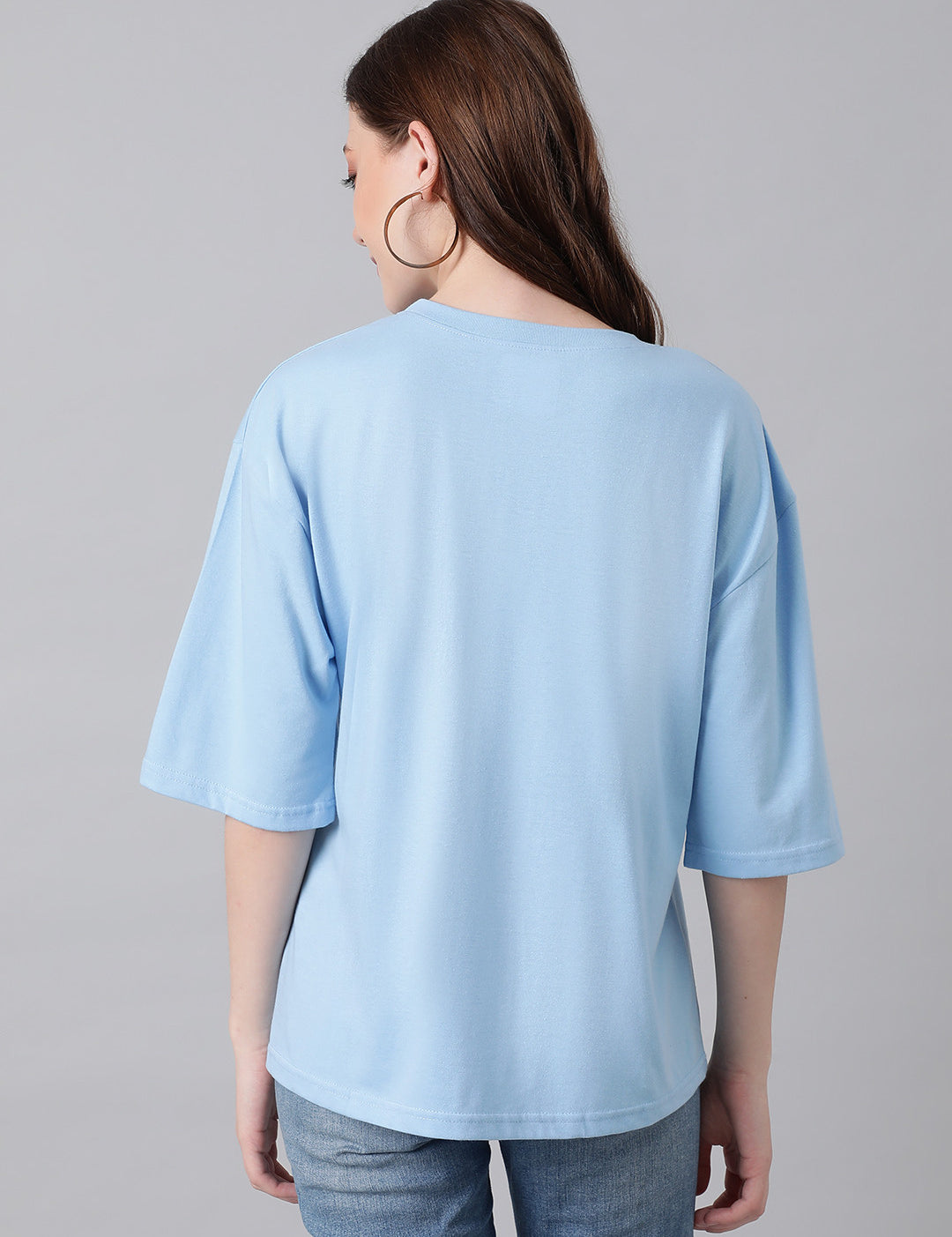 KOTTY Printed, Typography Women Round Neck Light Blue T-Shirt 