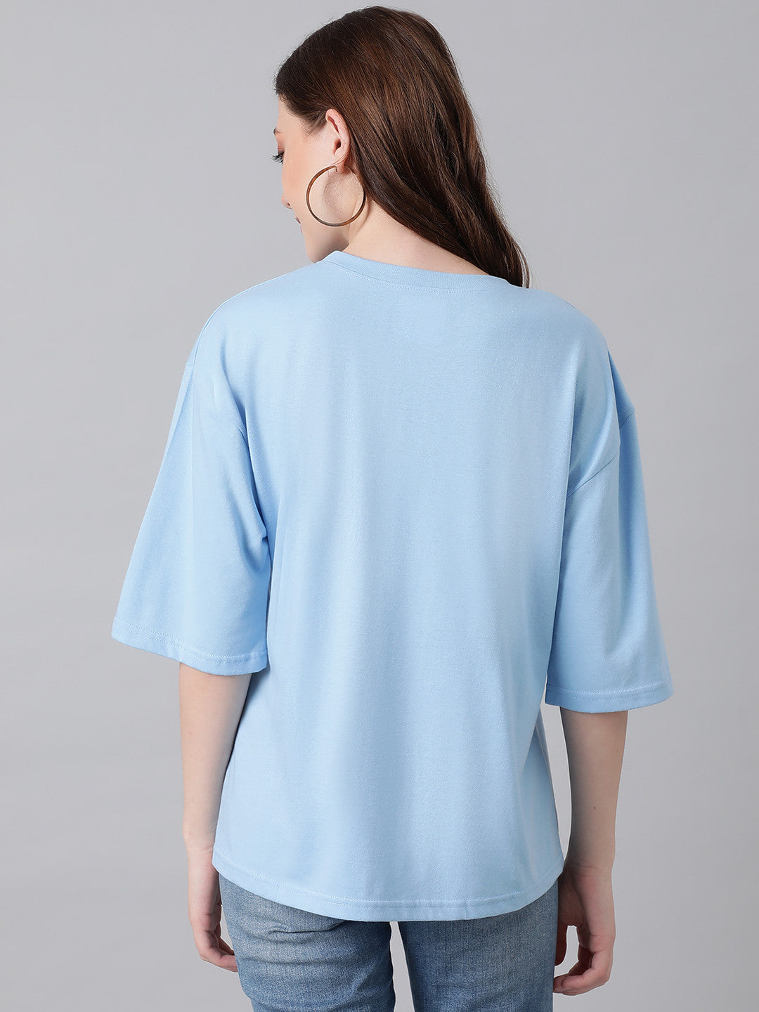 KOTTY Printed, Typography Women Round Neck Light Blue T-Shirt 