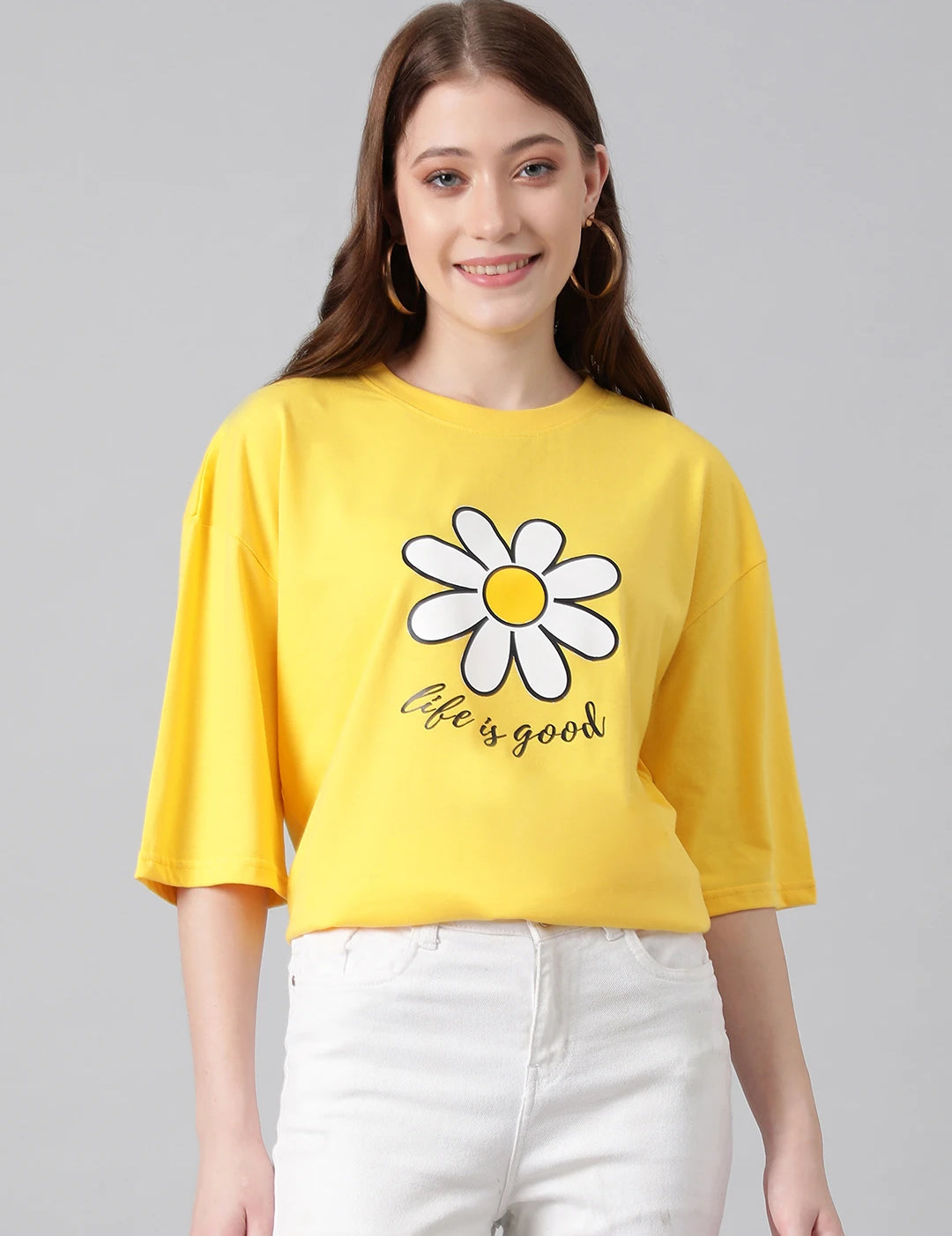 KOTTY Printed, Typography Women Round Neck Yellow T-Shirt 