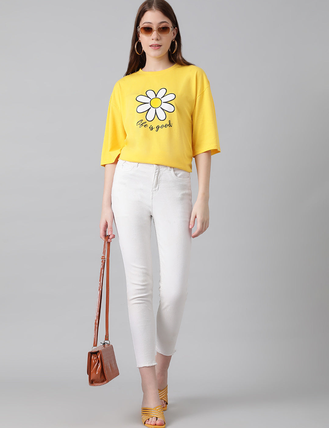 KOTTY Printed, Typography Women Round Neck Yellow T-Shirt 