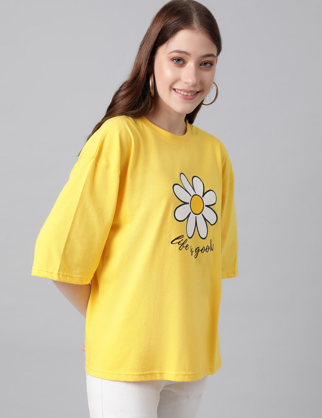 KOTTY Printed, Typography Women Round Neck Yellow T-Shirt 