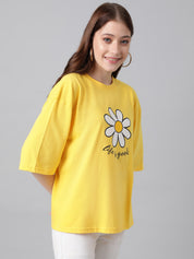 KOTTY Printed, Typography Women Round Neck Yellow T-Shirt 