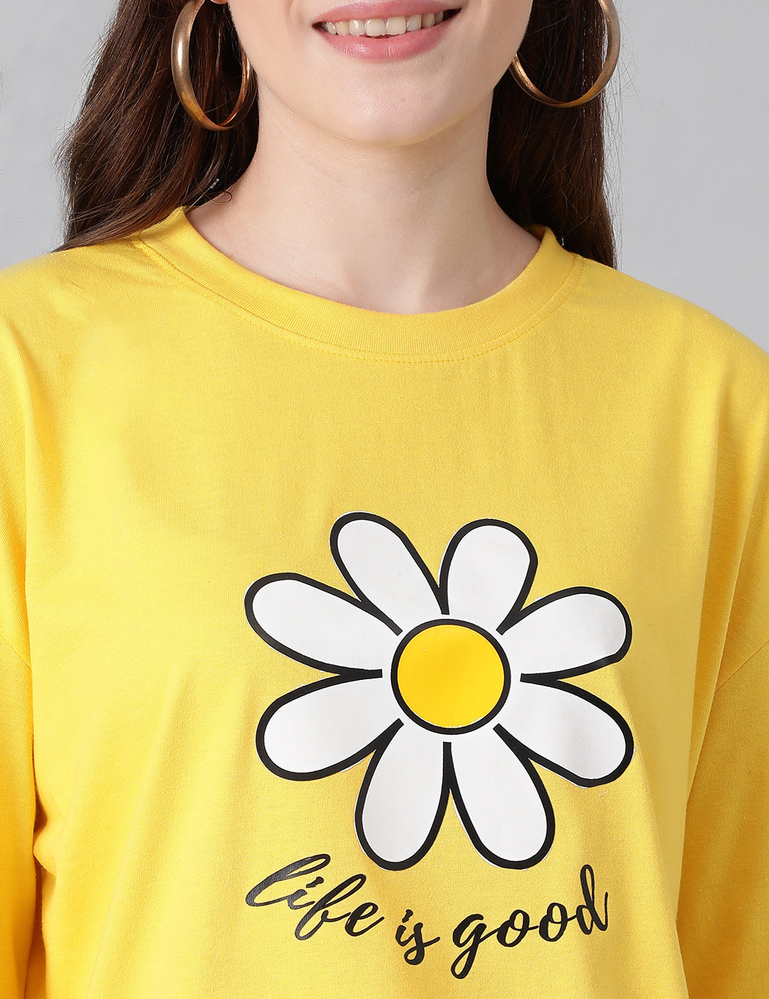 KOTTY Printed, Typography Women Round Neck Yellow T-Shirt 