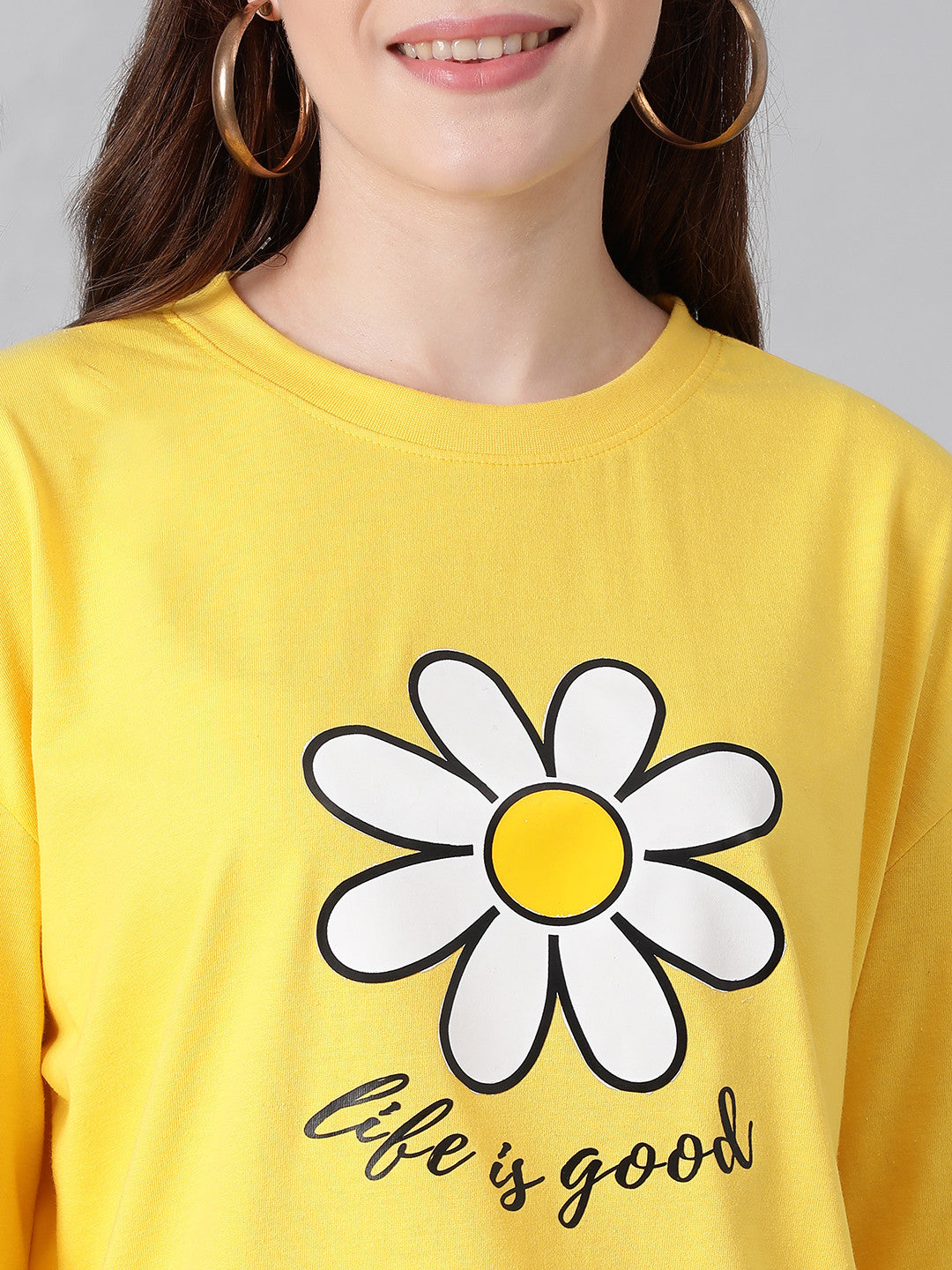 KOTTY Printed, Typography Women Round Neck Yellow T-Shirt 