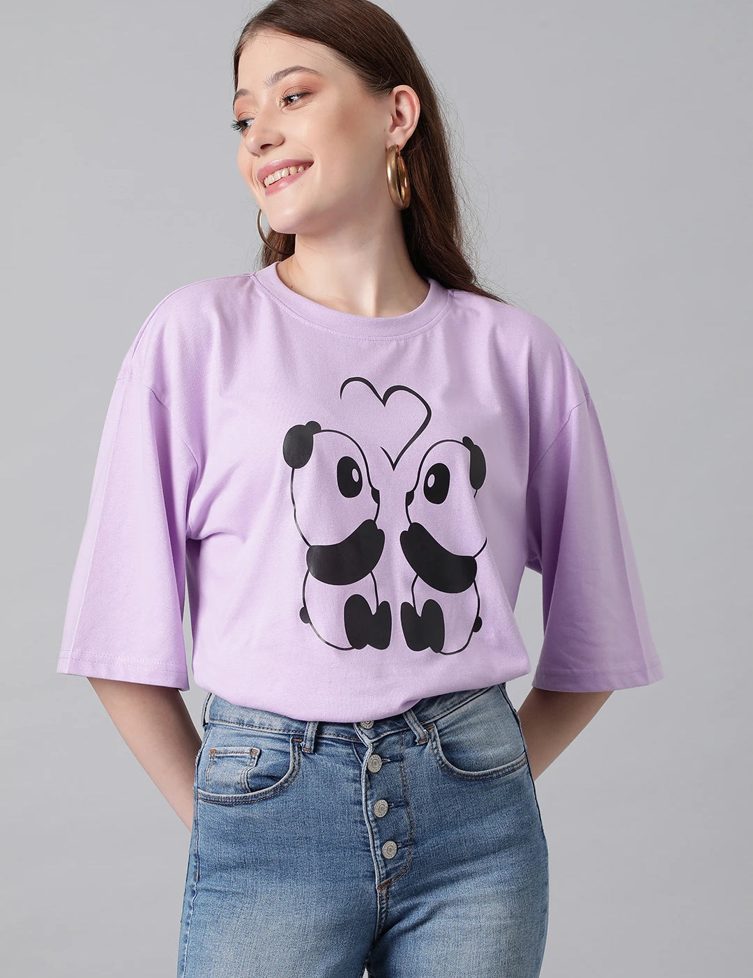 KOTTY Printed, Typography Women Round Neck Purple T-Shirt 
