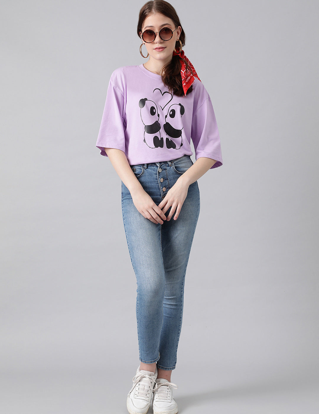 KOTTY Printed, Typography Women Round Neck Purple T-Shirt 
