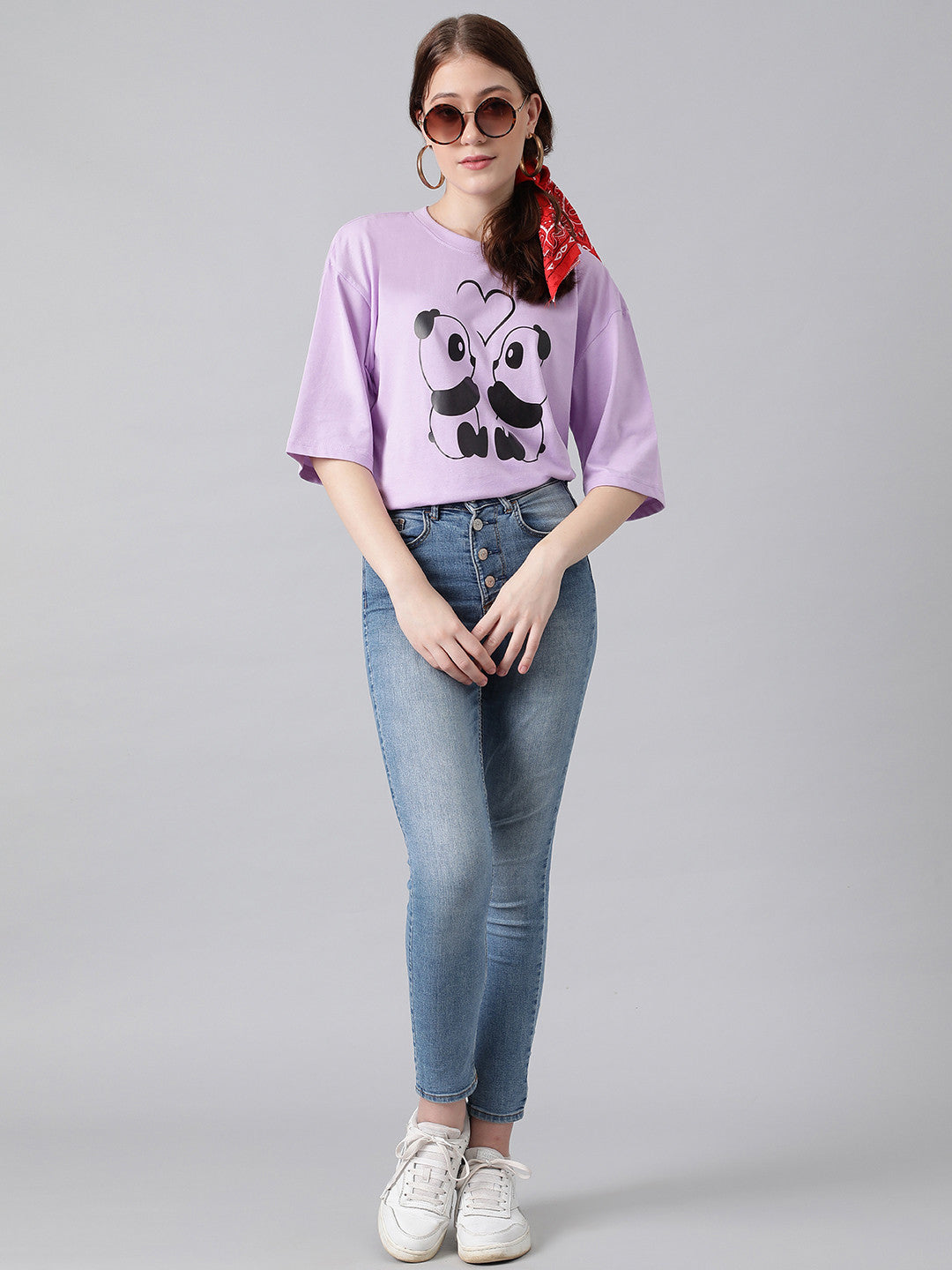 KOTTY Printed, Typography Women Round Neck Purple T-Shirt 