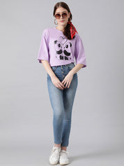 KOTTY Printed, Typography Women Round Neck Purple T-Shirt 