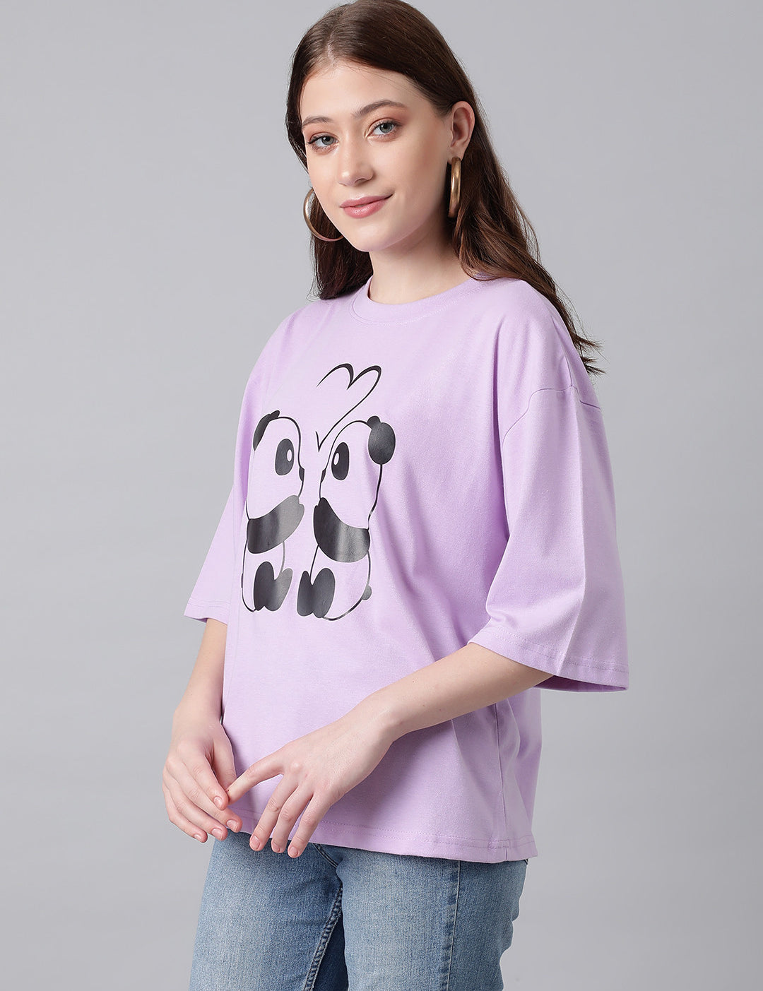 KOTTY Printed, Typography Women Round Neck Purple T-Shirt 