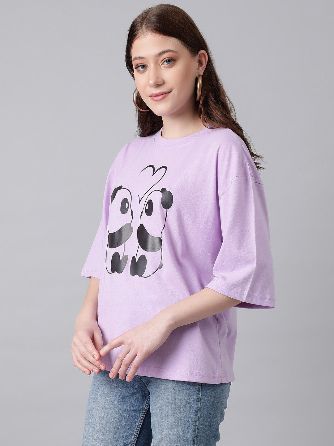 KOTTY Printed, Typography Women Round Neck Purple T-Shirt 