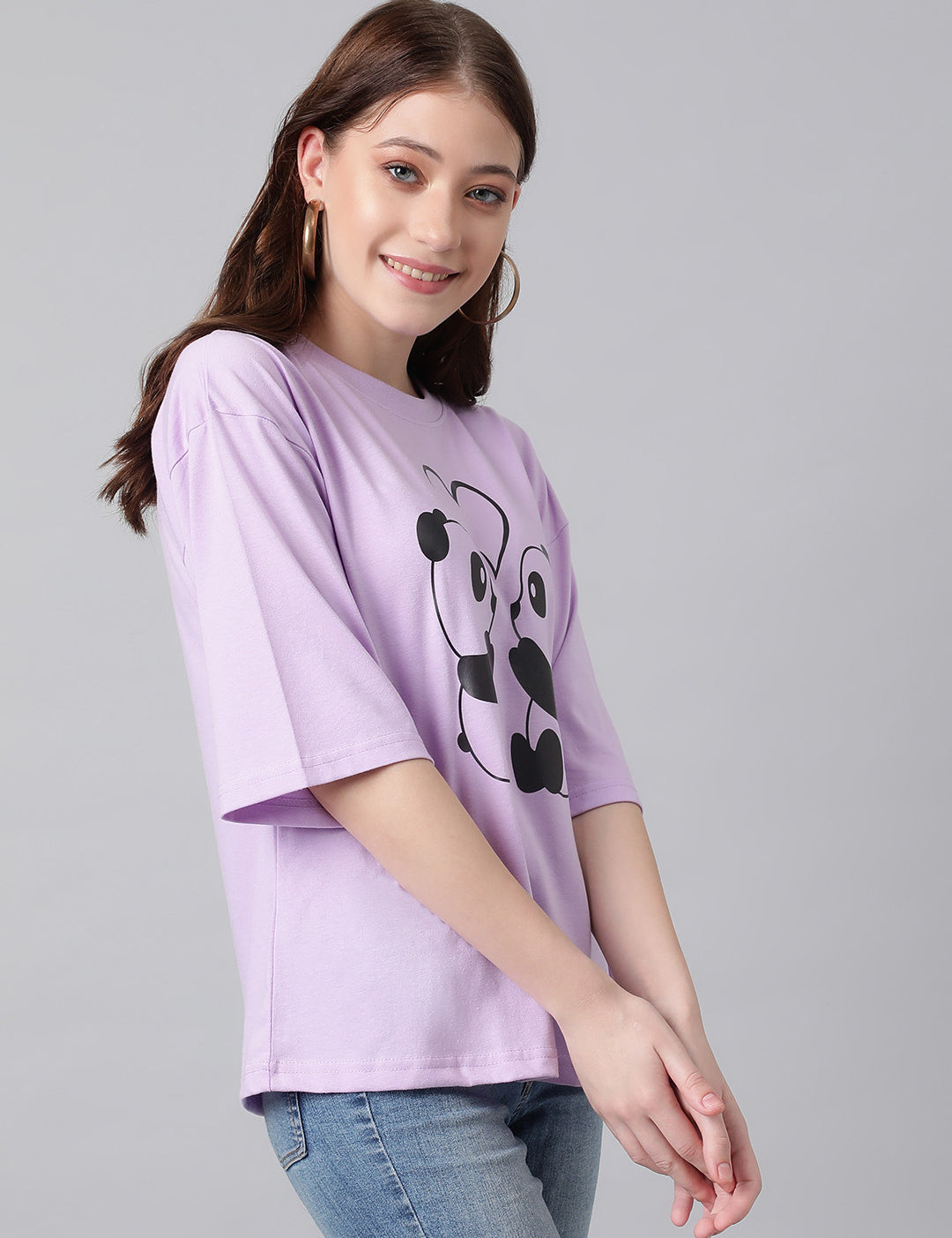 KOTTY Printed, Typography Women Round Neck Purple T-Shirt 