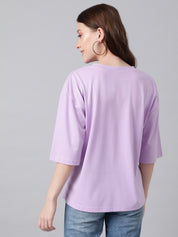 KOTTY Printed, Typography Women Round Neck Purple T-Shirt 