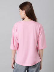 KOTTY Printed, Typography Women Round Neck Pink T-Shirt 