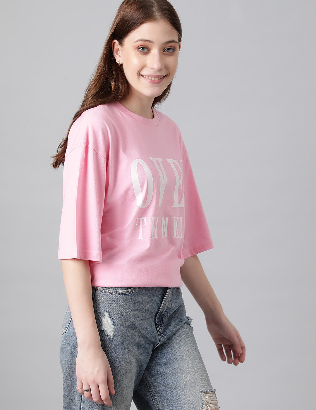 KOTTY Printed, Typography Women Round Neck Pink T-Shirt 