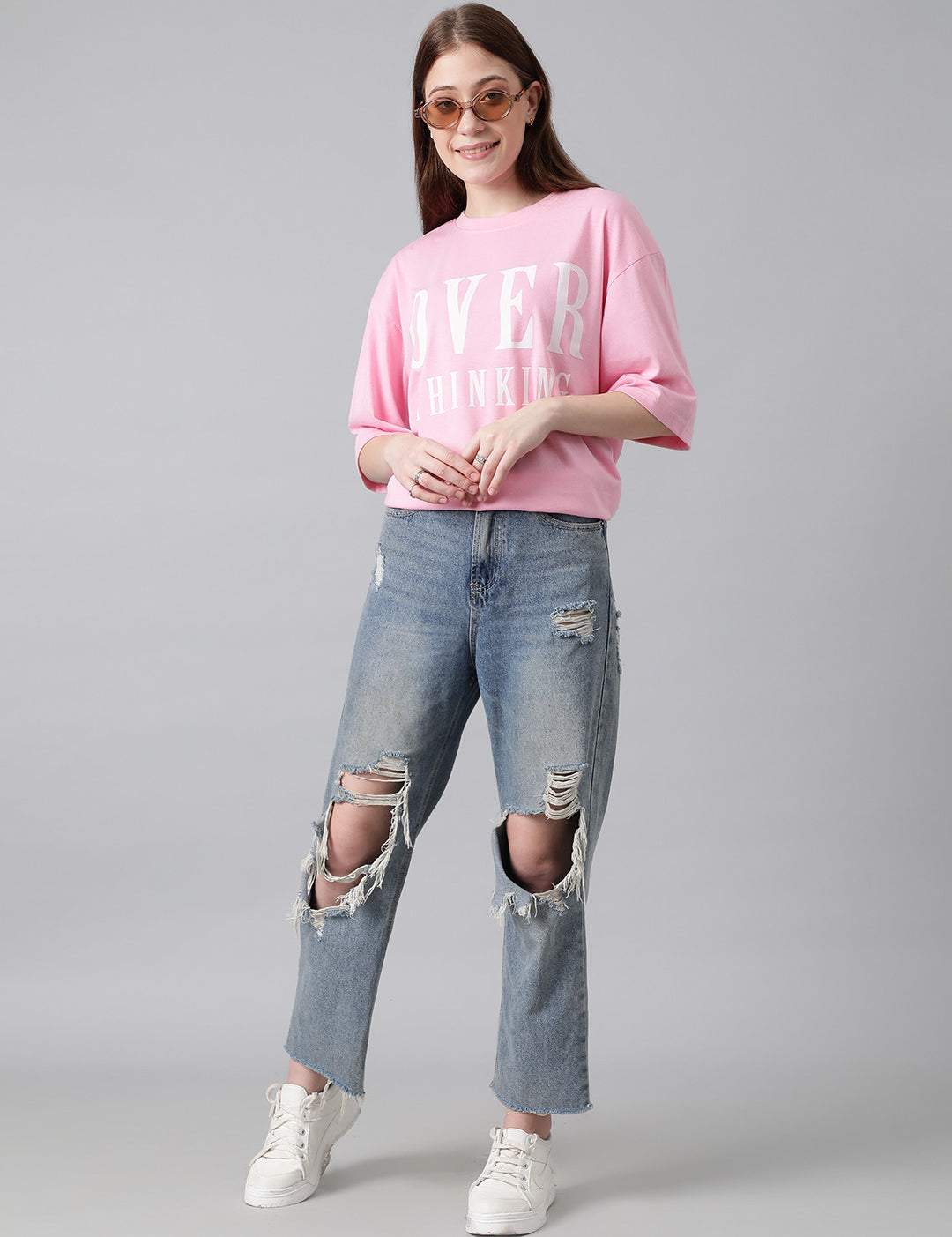 KOTTY Printed, Typography Women Round Neck Pink T-Shirt 