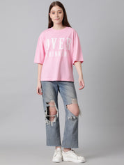 KOTTY Printed, Typography Women Round Neck Pink T-Shirt 