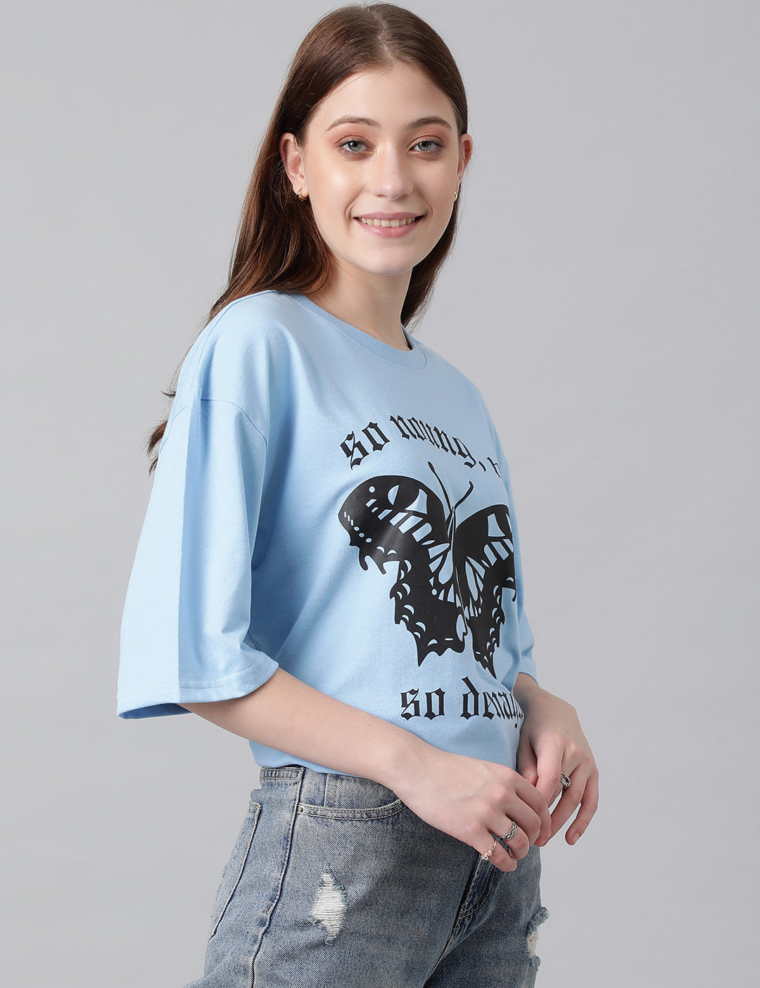 KOTTY Printed Women Round Neck Black T-Shirt 