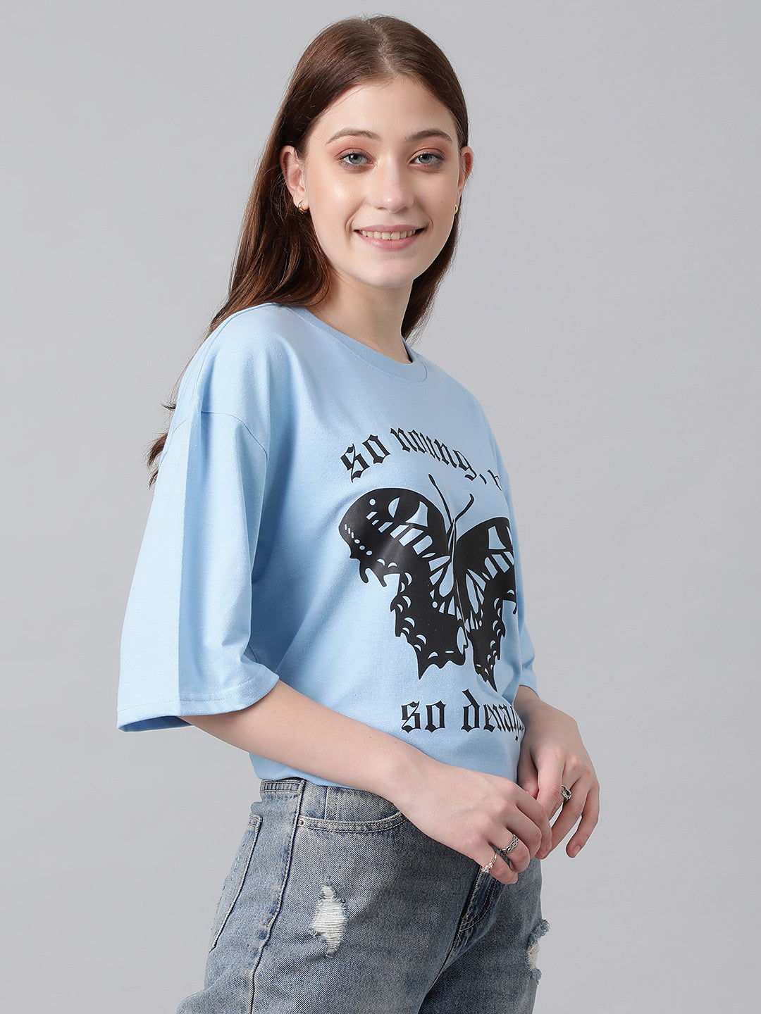 KOTTY Printed Women Round Neck Black T-Shirt 